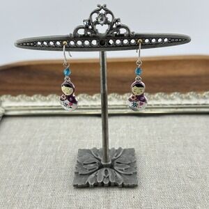 RUSSIAN NESTING DOLLS Matryoshka Silver‎ Tone Purple Earrings,